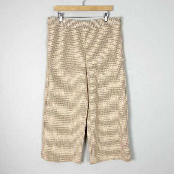 NEW Ann Taylor Tan Knit Wide Leg Pants Classic Career Spring Preppy Size 14 - Picture 2 of 6